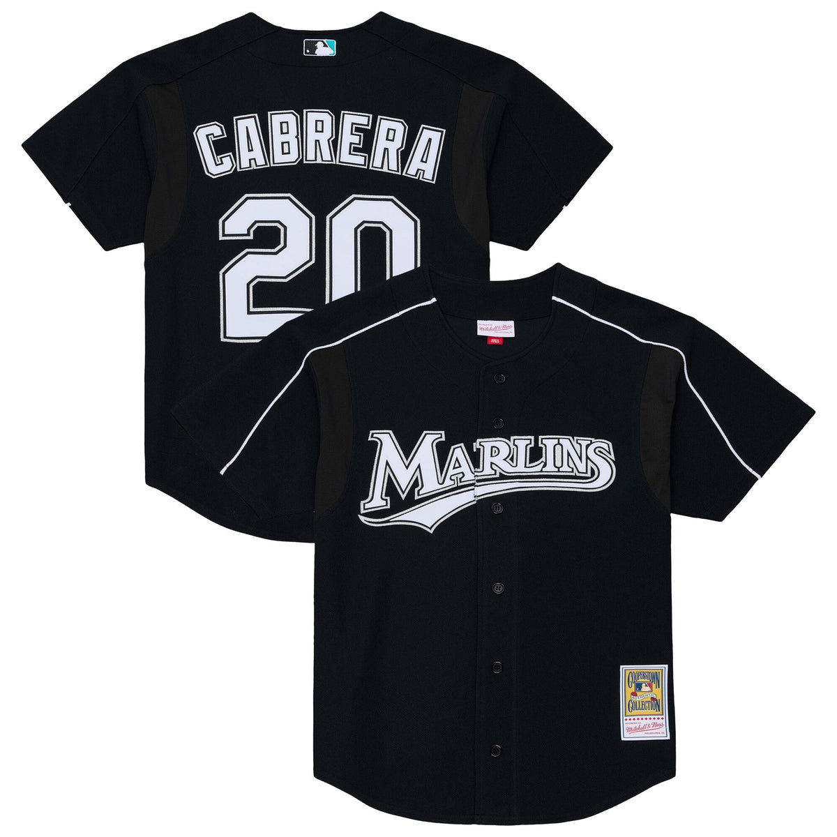 Men's Florida Marlins Miguel Cabrera Mitchell & Ness Black 2003 Cooperstown Mesh Batting Practice Button-Up Jersey
