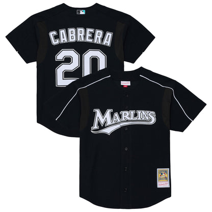 Men's Florida Marlins Miguel Cabrera Mitchell & Ness Black 2003 Cooperstown Mesh Batting Practice Button-Up Jersey