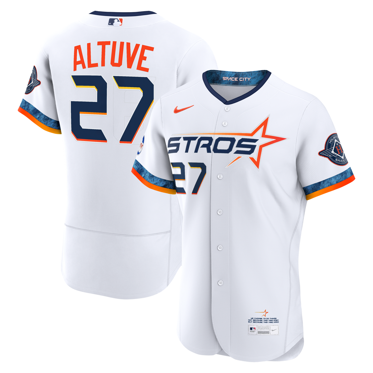Men's Houston Astros Jose Altuve Nike White City Connect Authentic Sponsor Patch Jersey