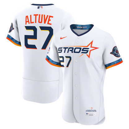 Men's Houston Astros Jose Altuve Nike White City Connect Authentic Sponsor Patch Jersey