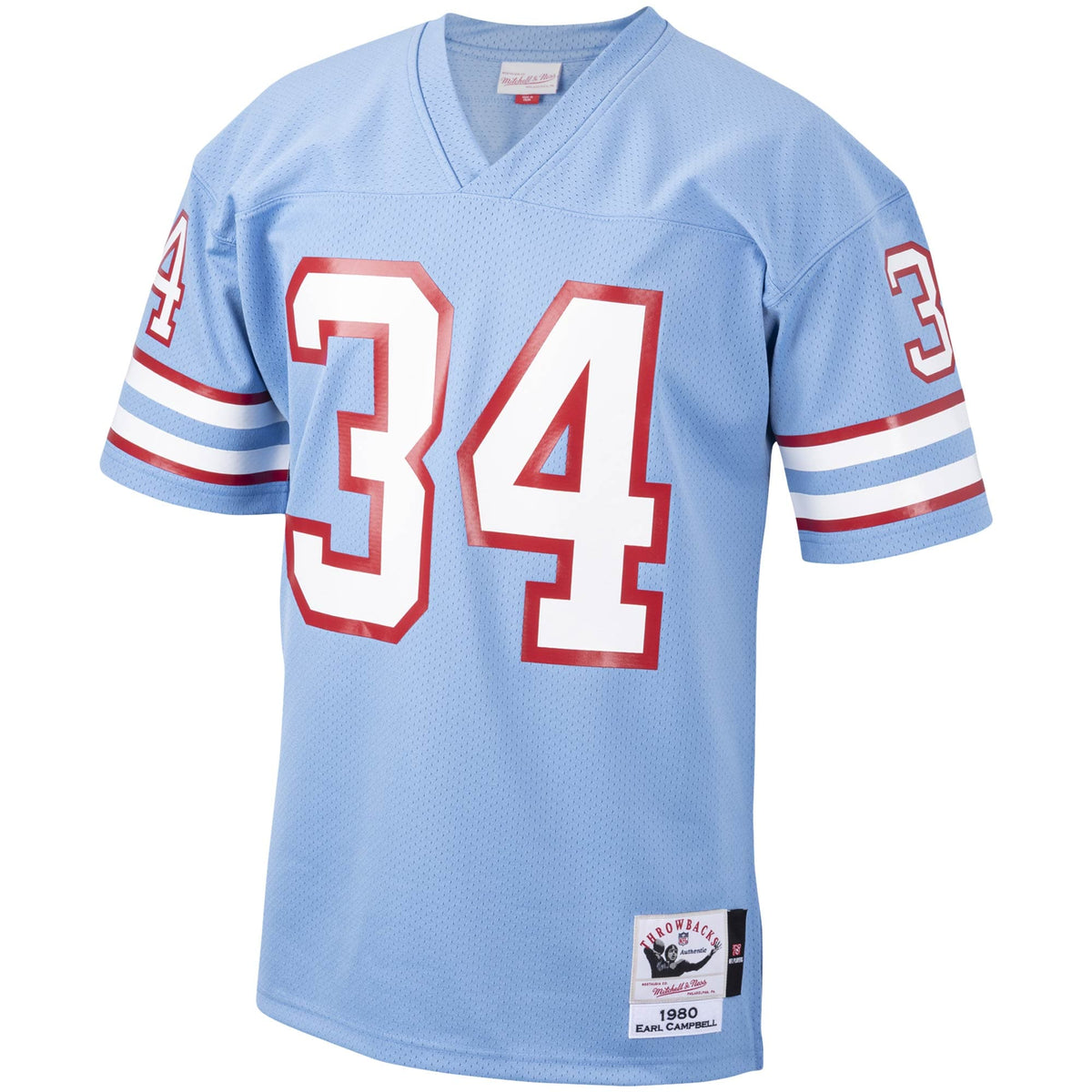 Men's Houston Oilers 1980 Earl Campbell Mitchell & Ness Light Blue Authentic Throwback Retired Player Jersey