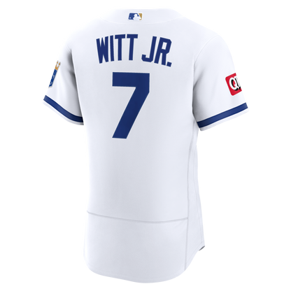 Men's Kansas City Royals Bobby Witt Jr. Nike White Home Authentic Sponsor Patch Jersey