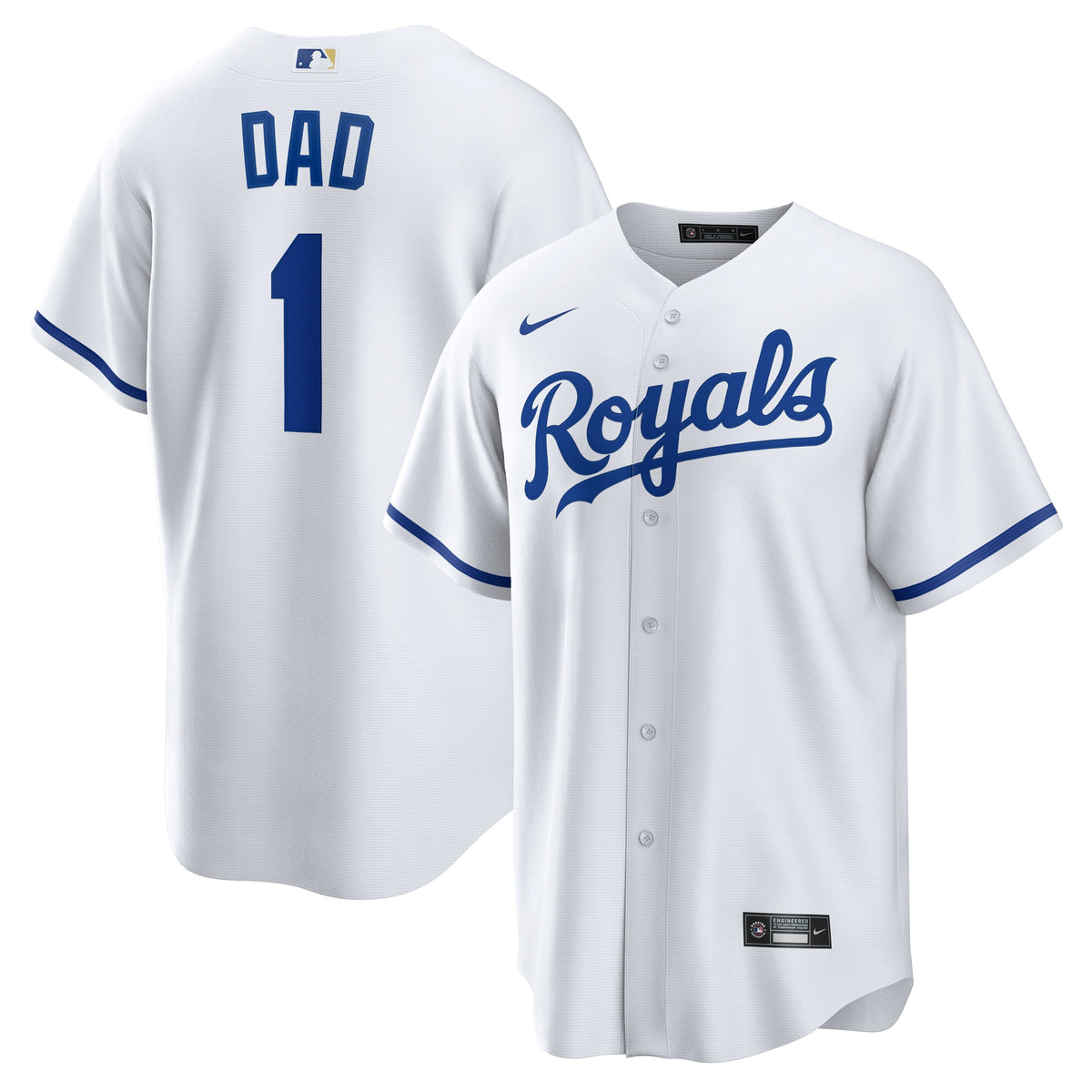 Men's Kansas City Royals Nike White #1 Dad Home Replica Jersey