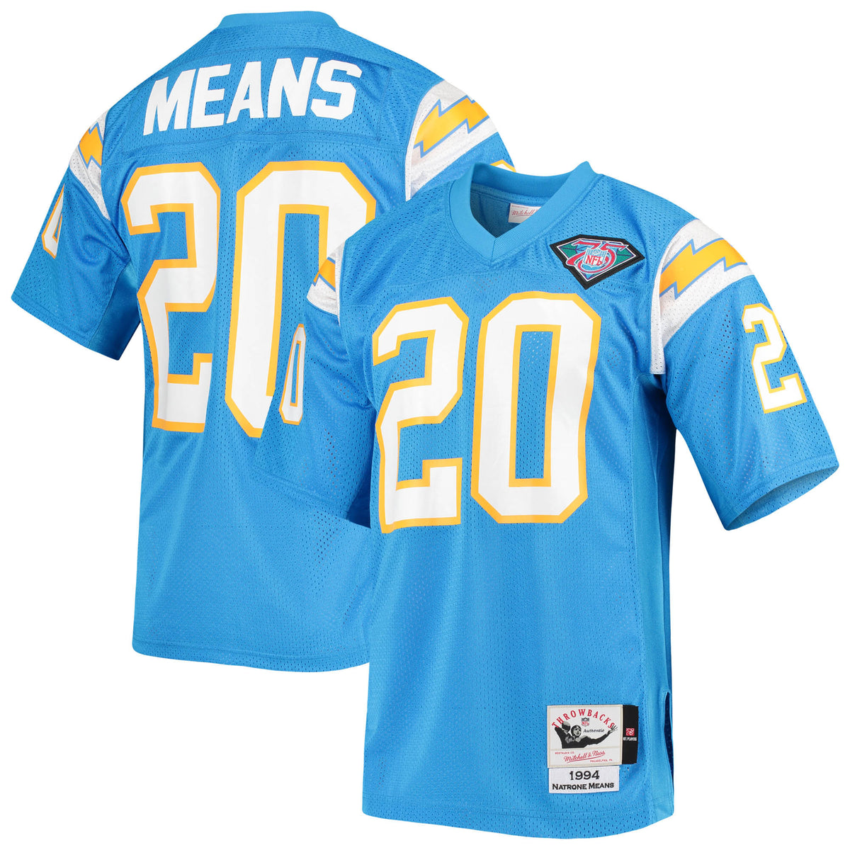 Men's Los Angeles Chargers 1994 Natrone Means Mitchell & Ness Powder Blue Authentic Throwback Retired Player Jersey