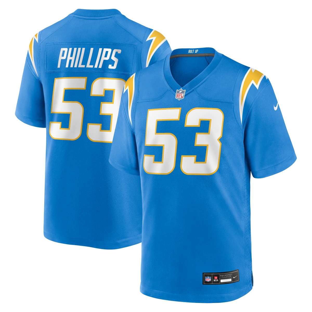 Men's Los Angeles Chargers Del'shawn Phillips Nike Powder Blue Team Game Jersey