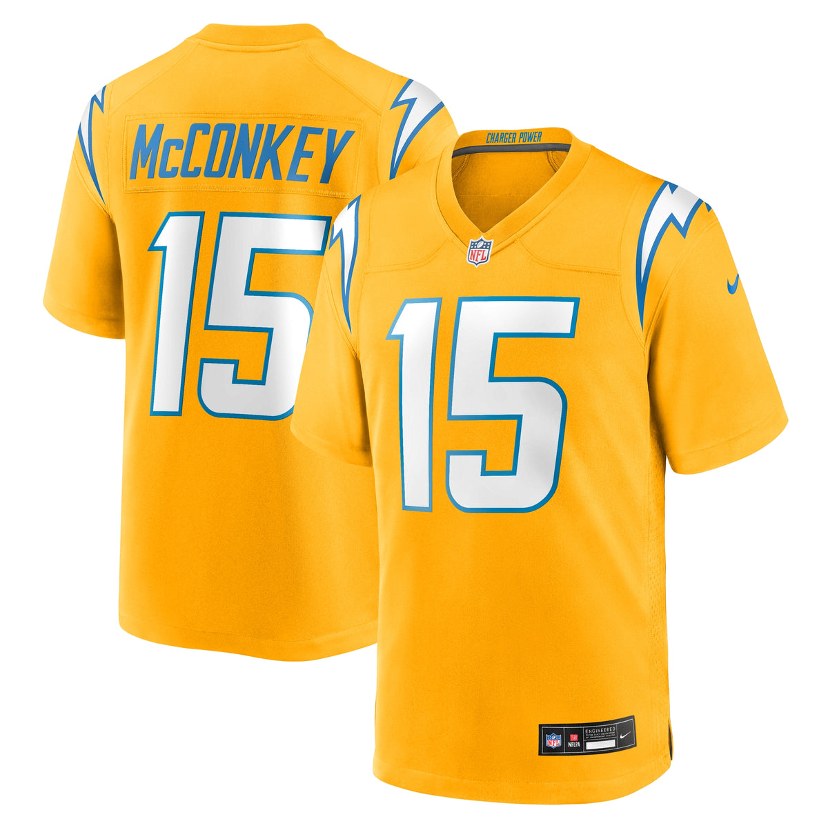Men's Los Angeles Chargers Ladd McConkey Nike Gold Alternate Charger Power Game Player Jersey
