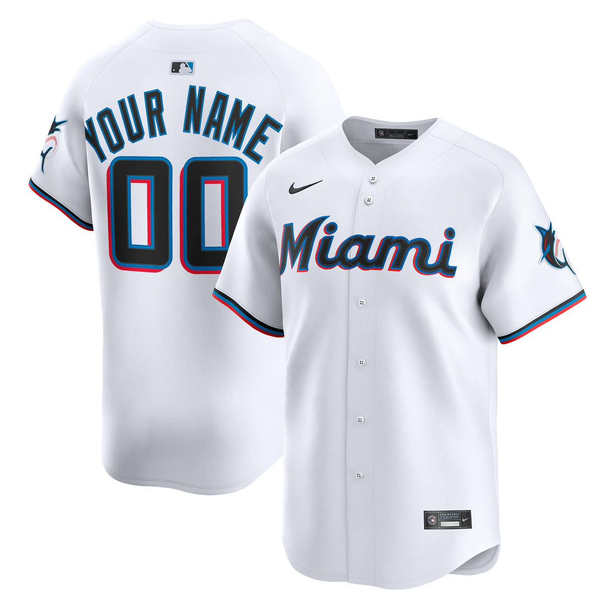 Men's Miami Marlins Nike White Home Limited Custom Jersey