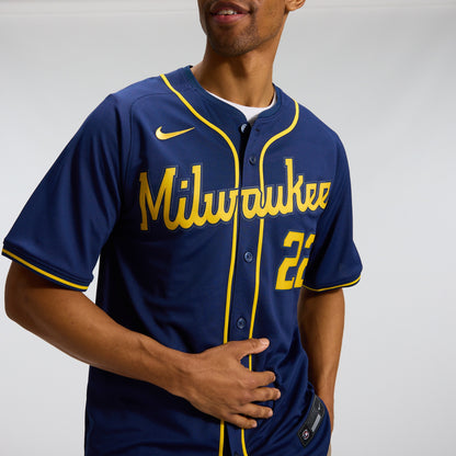 Men's Milwaukee Brewers Christian Yelich Nike Navy Alternate Limited Jersey