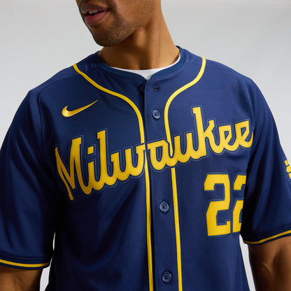 Men's Milwaukee Brewers Christian Yelich Nike Navy Alternate Limited Jersey