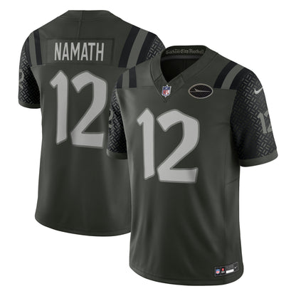 Men's New York Jets Joe Namath Nike Gotham Green 2025 Rivalries Collection Stitched Limited Jersey