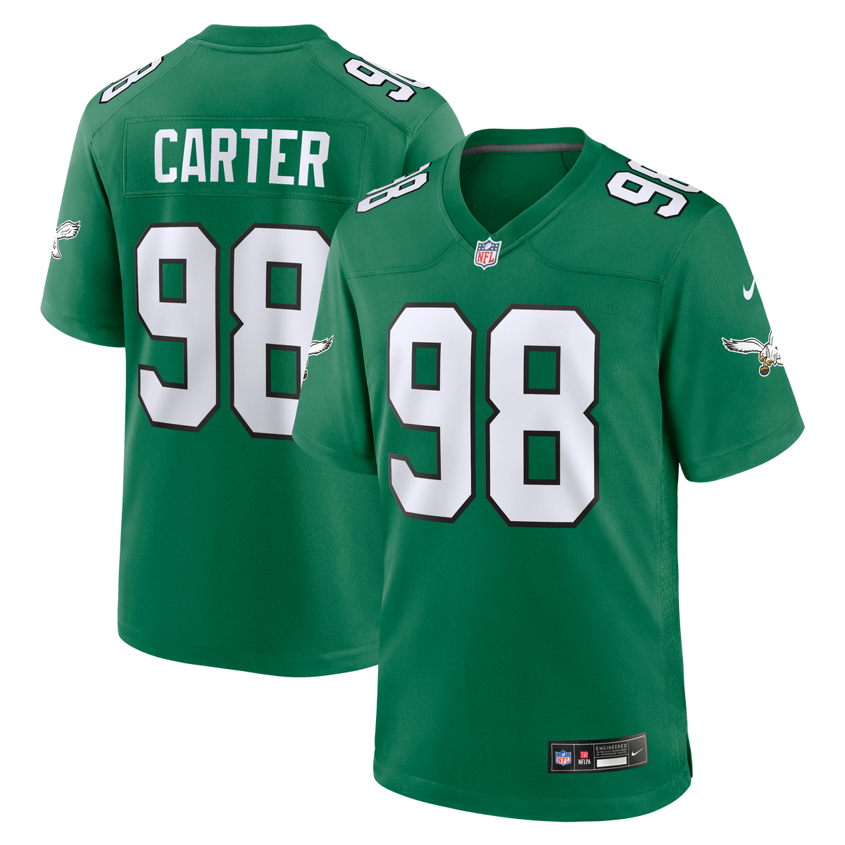 Men's Philadelphia Eagles Jalen Carter Nike Kelly Green Alternate Game Jersey