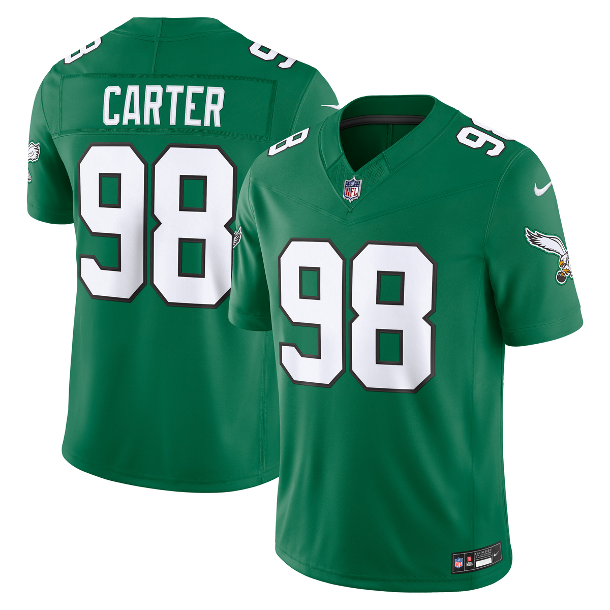 Men's Philadelphia Eagles Jalen Carter Nike Kelly Green Alternate Vapor F.U.S.E. Stitched Limited Jersey
