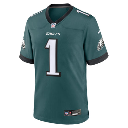 Men's Philadelphia Eagles Number 1 Groom Nike Midnight Green Game Jersey