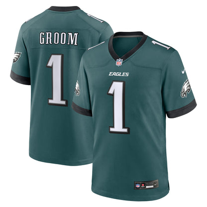 Men's Philadelphia Eagles Number 1 Groom Nike Midnight Green Game Jersey