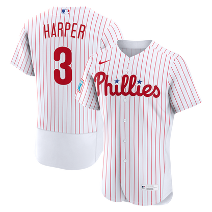 Men's Philadelphia Phillies Bryce Harper Nike White Home Authentic Sponsor Patch Jersey