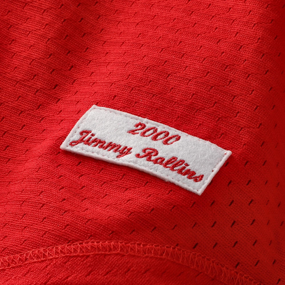 Men's Philadelphia Phillies Jimmy Rollins Mitchell & Ness Red Cooperstown Mesh Batting Practice Button-Up Jersey