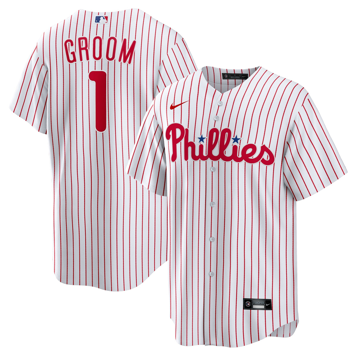 Men's Philadelphia Phillies Nike White #1 Groom Home Replica Jersey