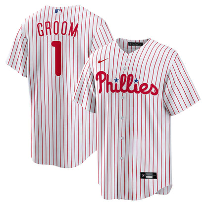 Men's Philadelphia Phillies Nike White #1 Groom Home Replica Jersey