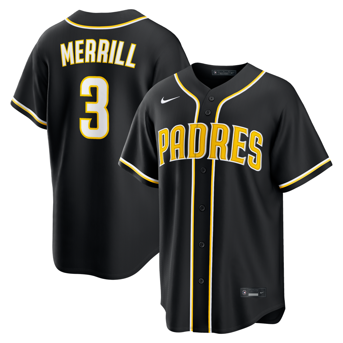 Men's San Diego Padres Jackson Merrill Nike Fashion Replica Black Out Jersey