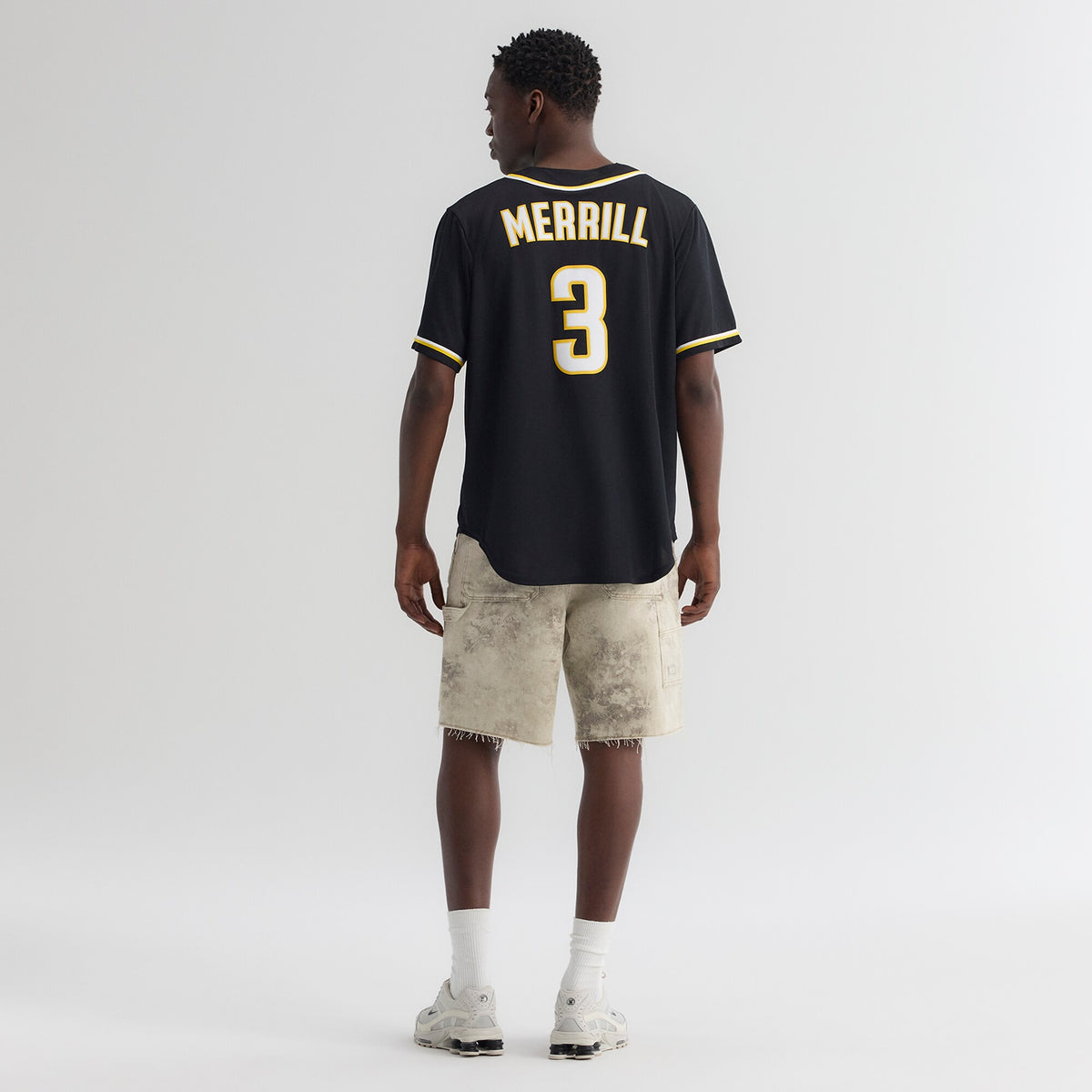 Men's San Diego Padres Jackson Merrill Nike Fashion Replica Black Out Jersey