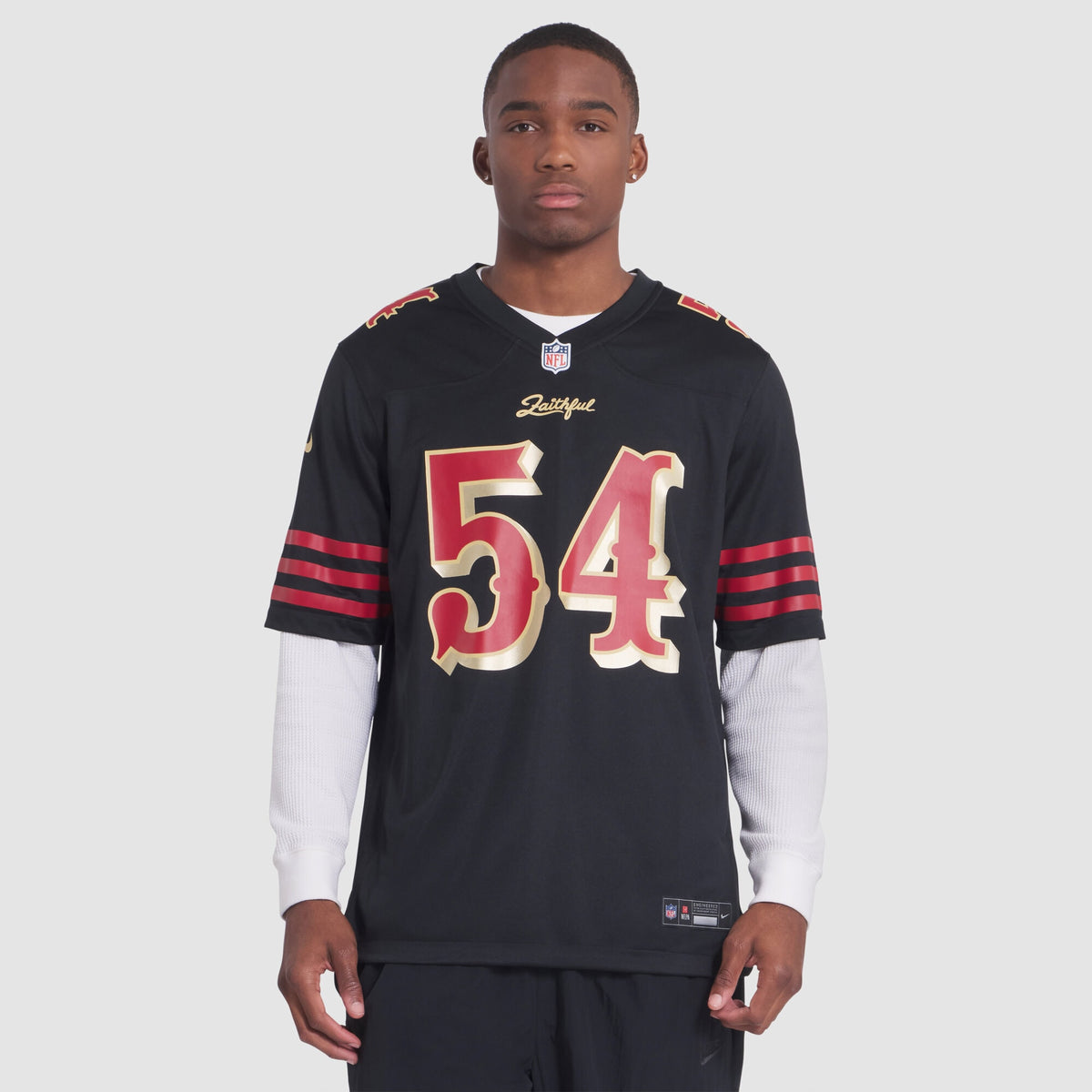 Men's San Francisco 49ers Fred Warner Nike Black 2025 Rivalries Collection Game Jersey