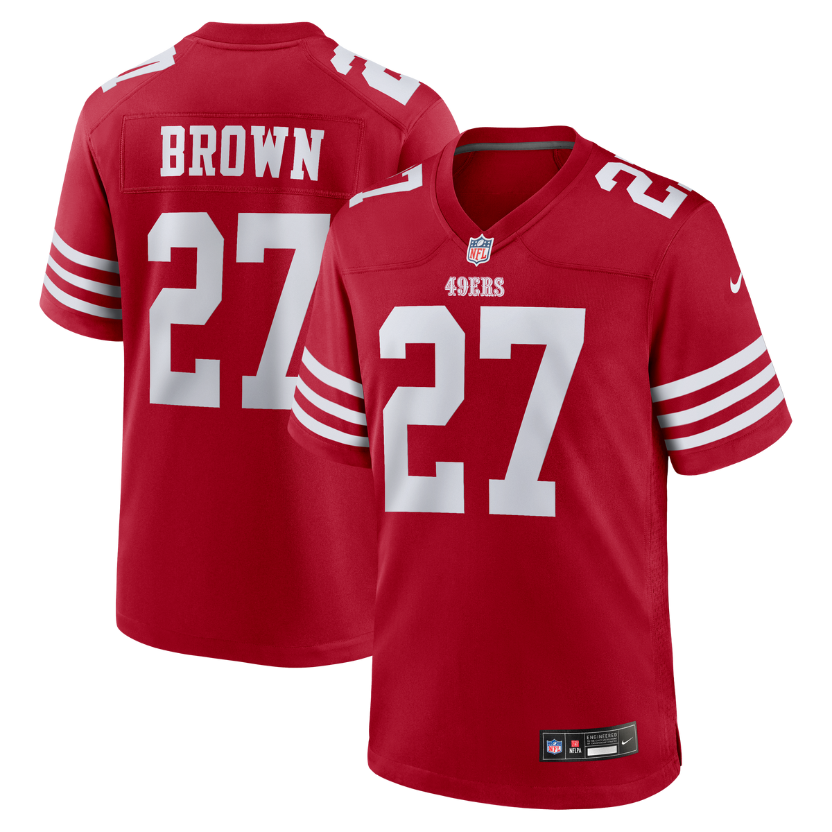 Men's San Francisco 49ers Ji&'Ayir Brown Nike Scarlet Team Game Jersey