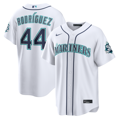 Men's Seattle Mariners Julio Rodrí­guez Nike White Home Stadium 50th Season Patch Jersey