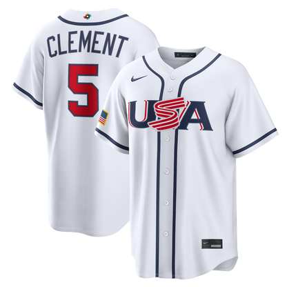 Men's USA Baseball Ernie Clement Nike White 2026 World Baseball Classic Home Stadium Jersey