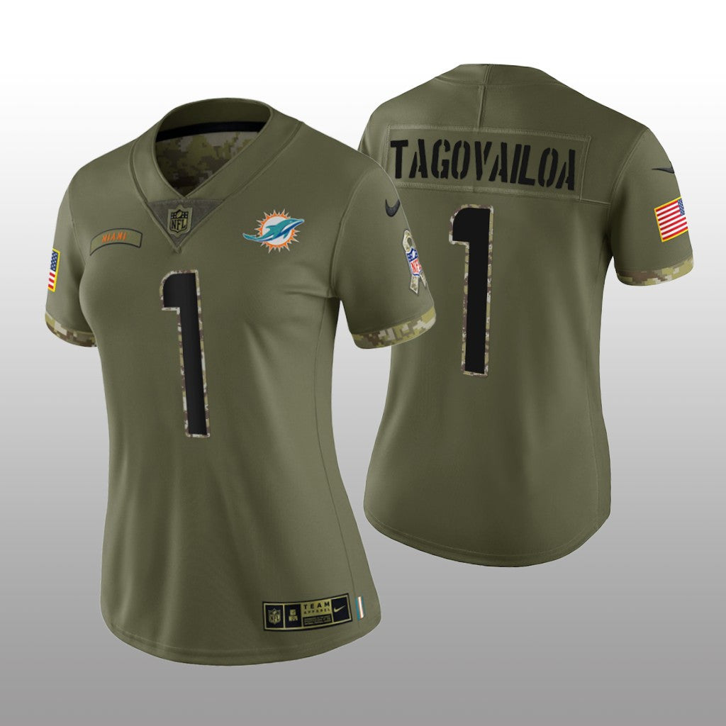 Miami Dolphins Tua Tagovailoa Olive Limited Jersey Salute To Service Women's