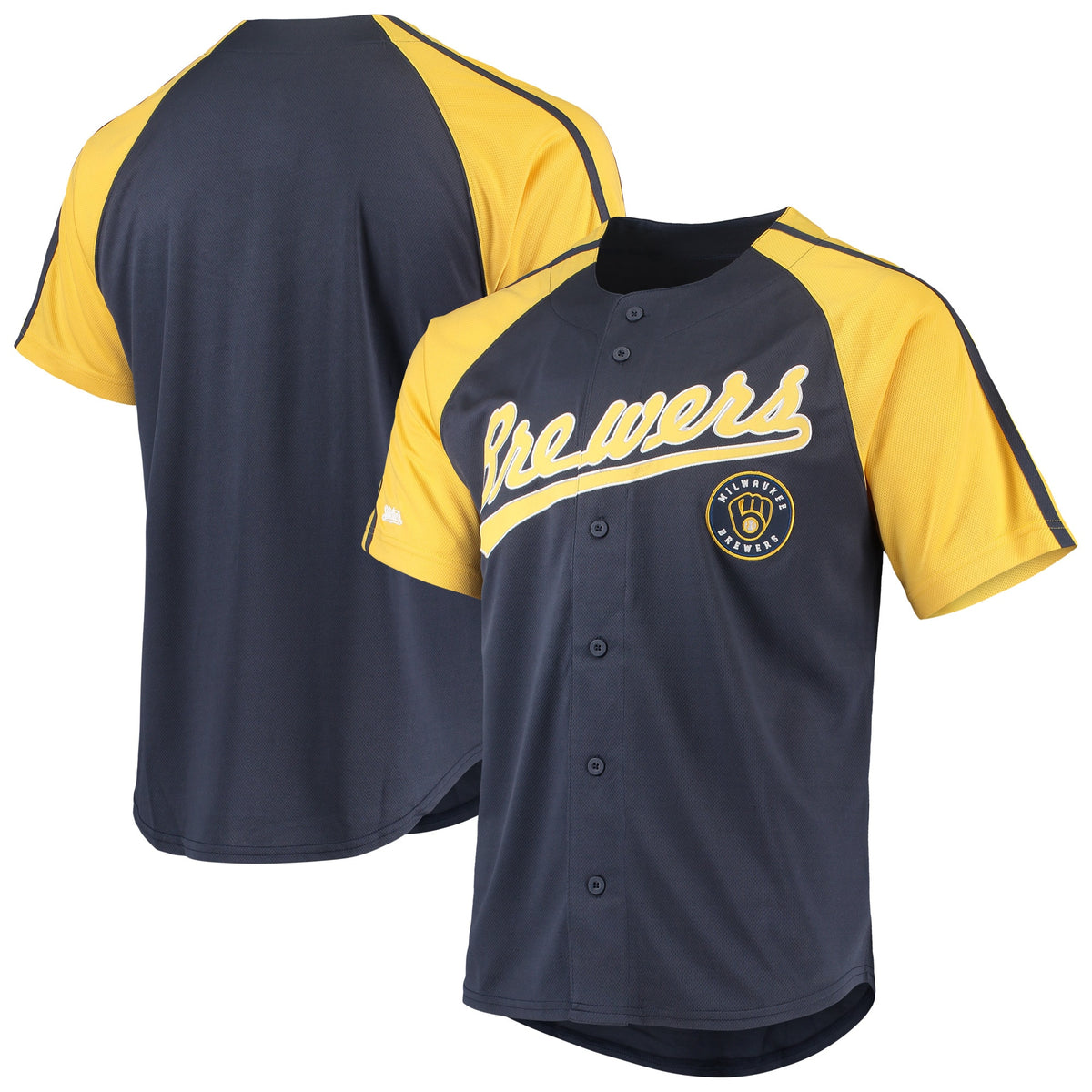 Milwaukee Brewers Stitches Button-Down Raglan Replica Jersey Navy