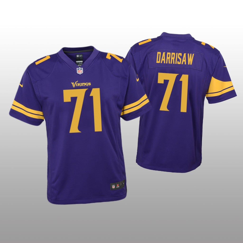 Minnesota Vikings Christian Darrisaw Purple Jersey Color Rush Game Youth