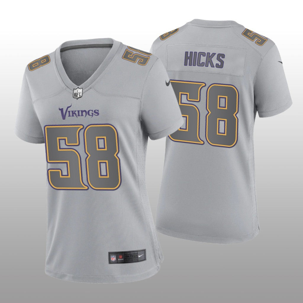 Minnesota Vikings Jordan Hicks Gray Jersey Atmosphere Fashion Game Women's