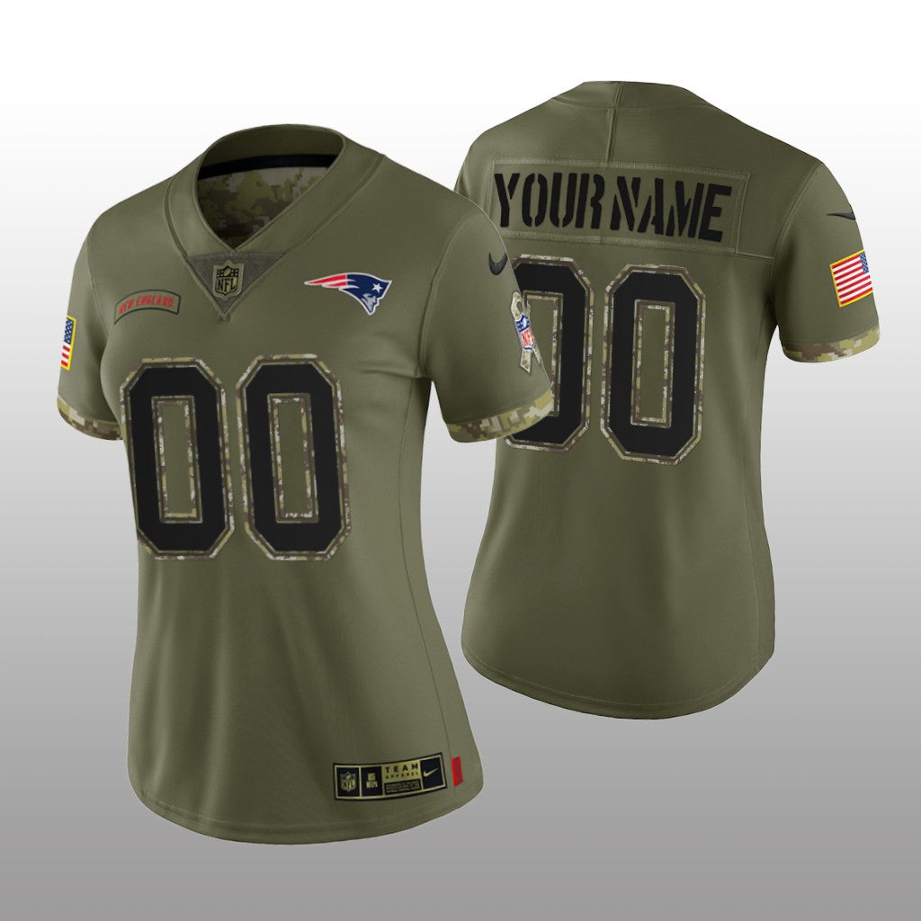 New England Patriots Custom Olive Limited Jersey Salute To Service Women's