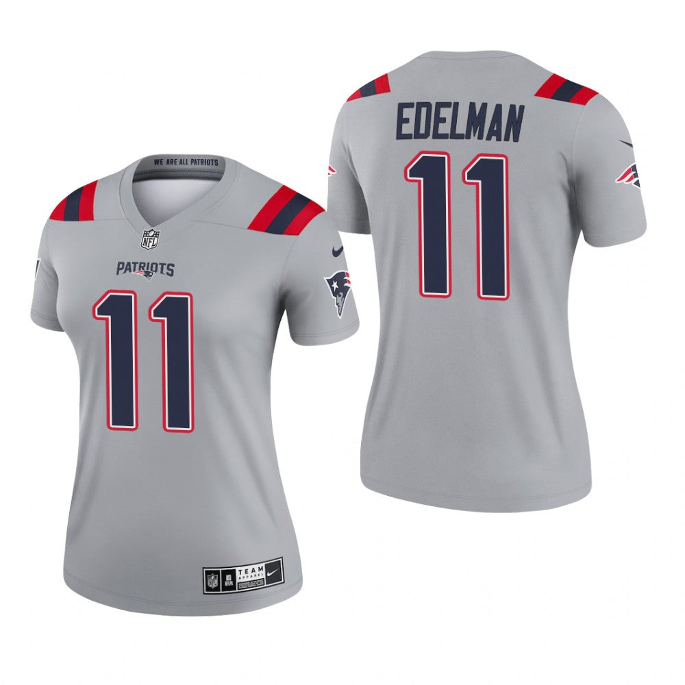 New England Patriots Julian Edelman Gray Jersey Inverted Legend Women's