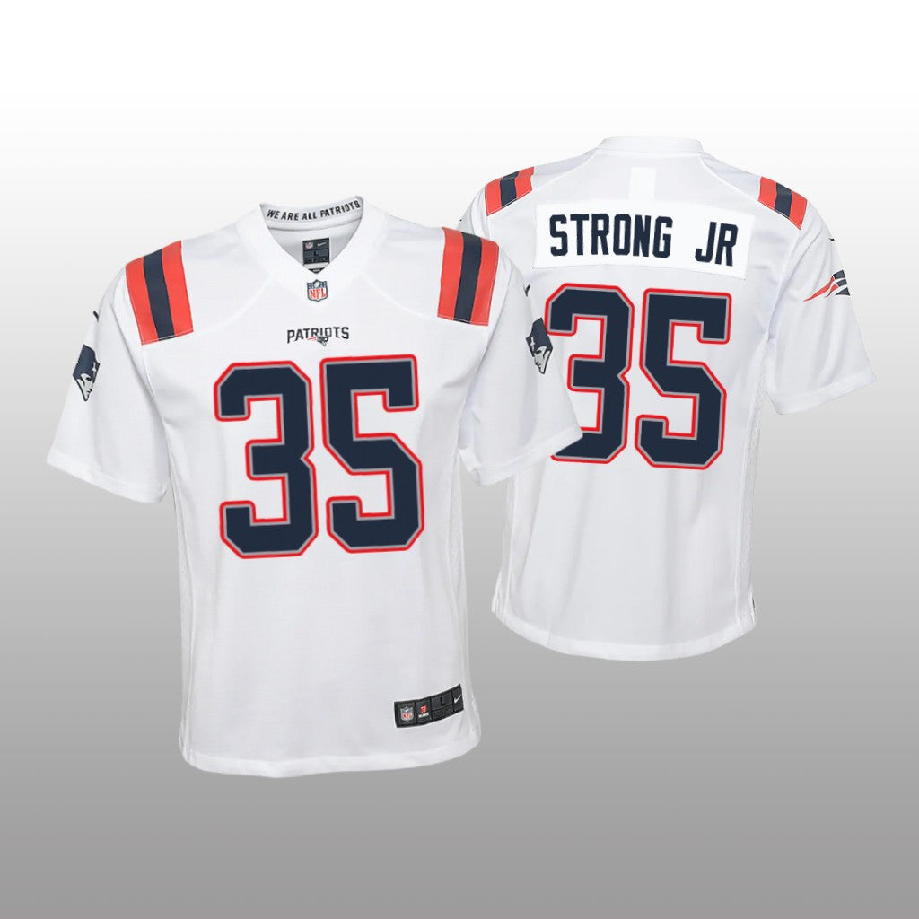 New England Patriots Pierre Strong Jr. White Jersey Game Youth