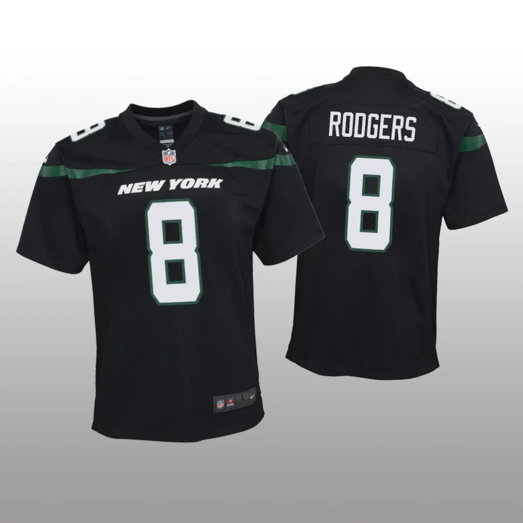 New York Jets Aaron Rodgers Black Jersey Game Youth