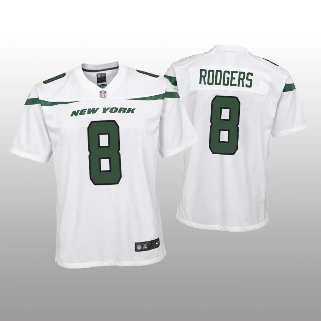 New York Jets Aaron Rodgers White Jersey Game Youth