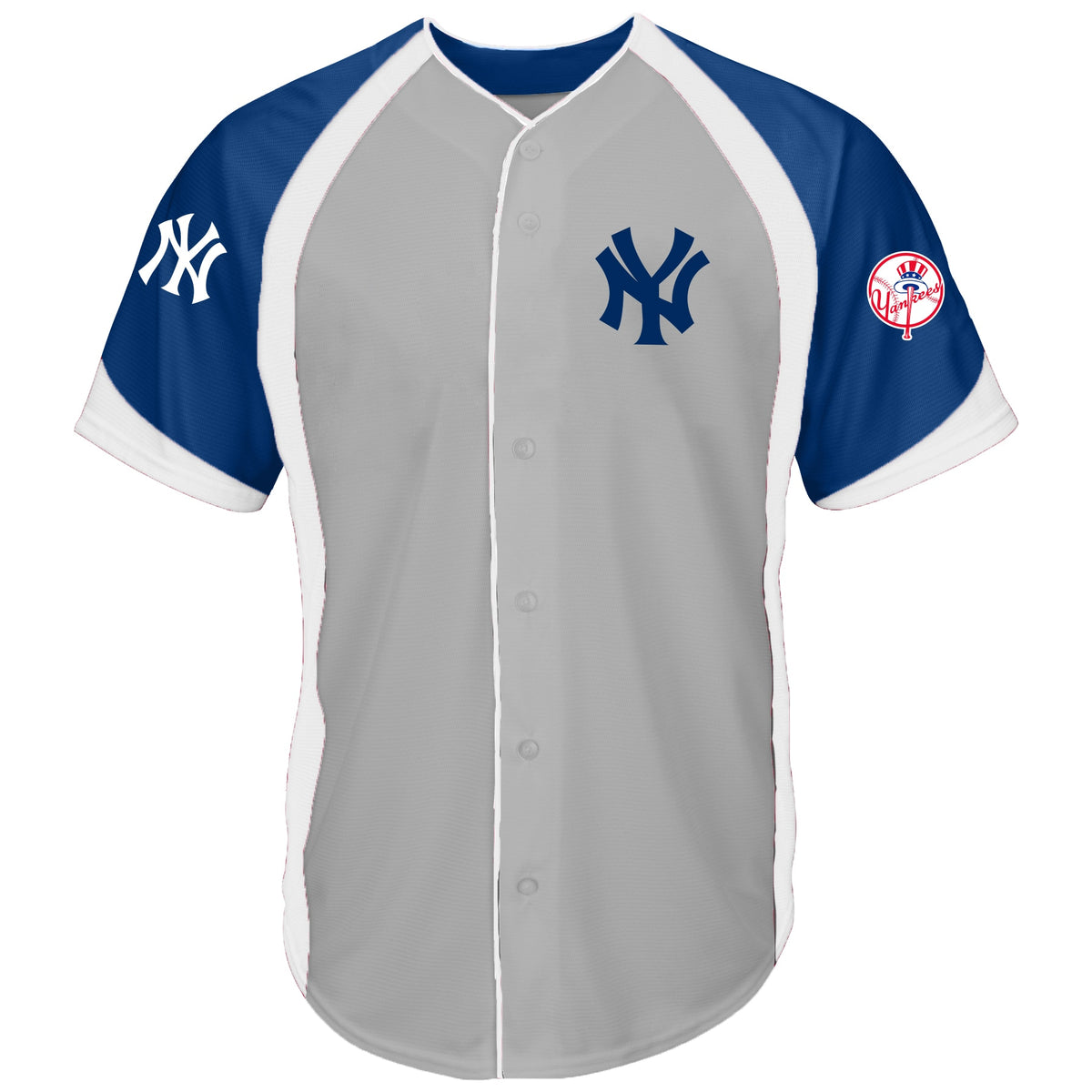 New York Yankees Big Tall Colorblock Full-Button Jersey Gray/Navy