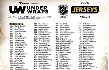 NHL 2025-26 Under Wraps Autographed Jersey Volume 2