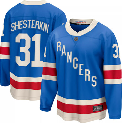 NHL Men's New York Rangers Igor Shesterkin #31 Centennial Alternate Blue Breakaway Replica Jersey