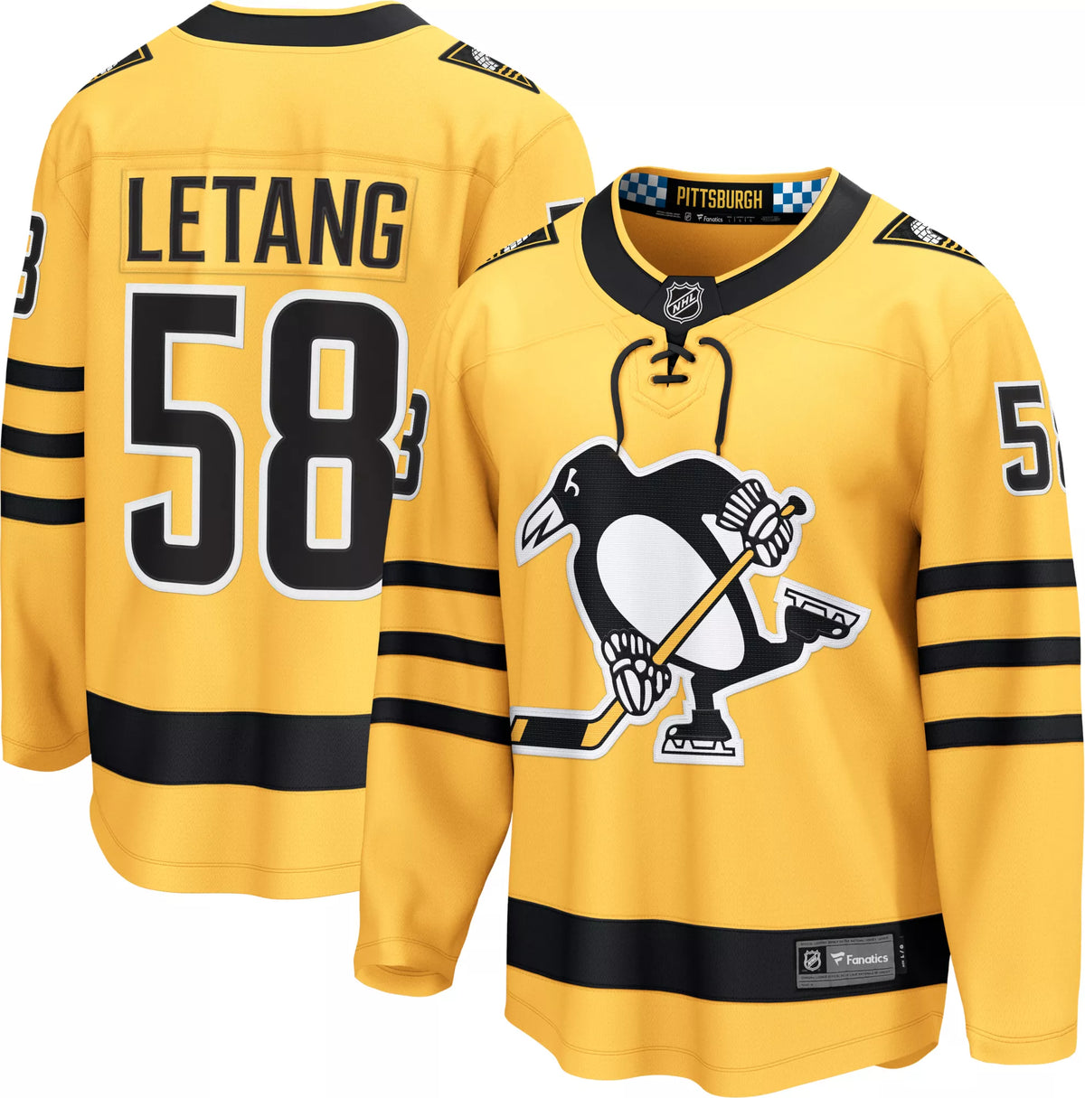 NHL Men's Pittsburgh Penguins Kris Letang #58 Gold Breakaway Replica Alternate Jersey
