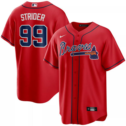 Nike Adult Atlanta Braves Red Spencer Strider #99 Replica Jersey