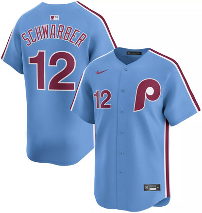 Nike Adult Philadelphia Phillies Kyle Schwarber #12 Light Blue Limited Jersey