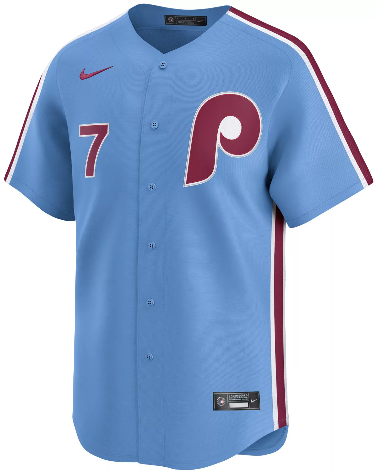 Nike Adult Philadelphia Phillies Trea Turner #7 Light Blue Limited Jersey