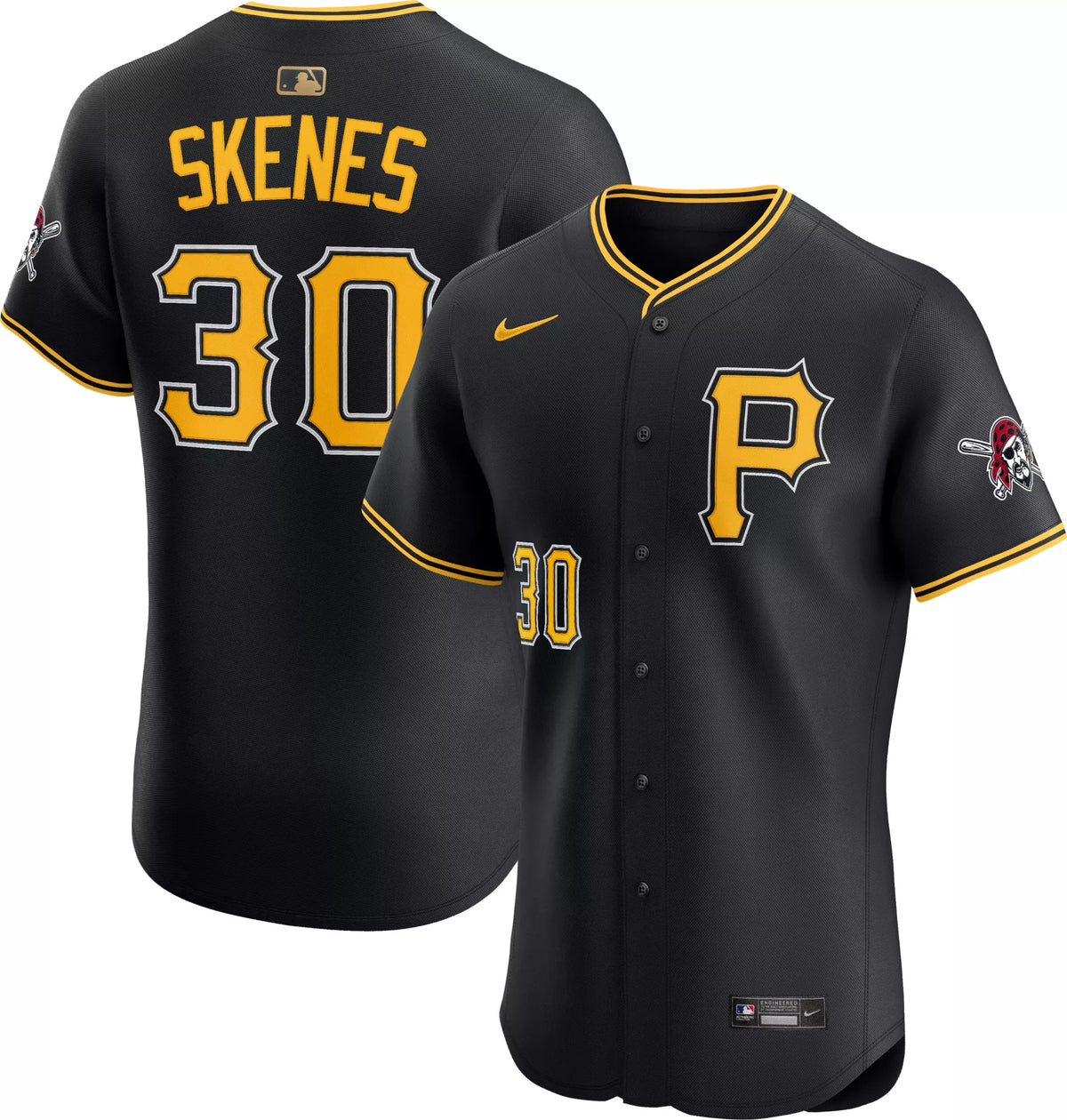 Nike Adult Pittsburgh Pirates Paul Skenes #30 Black Gold Batterman Elite Jersey