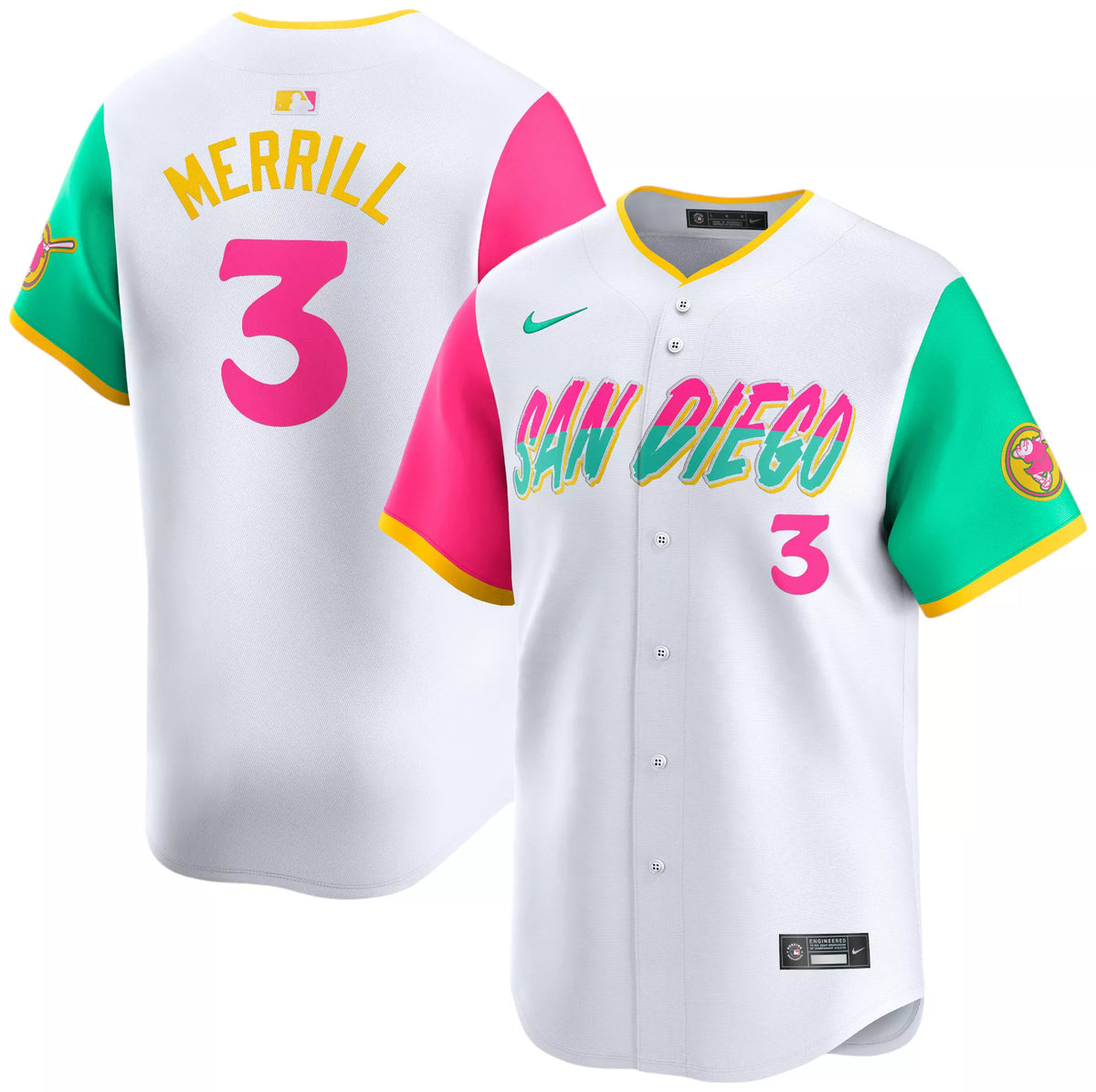 Nike Adult San Diego Padres City Connect White Jackson Merrill #3 Limited Jersey