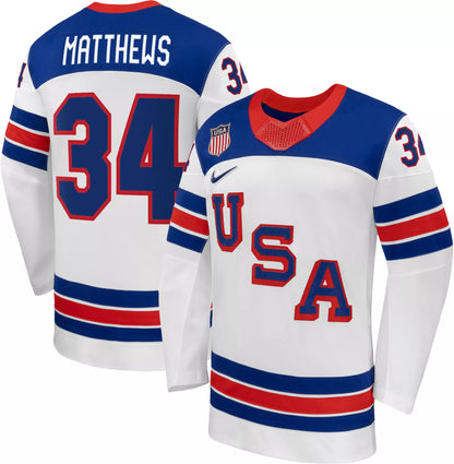 Nike Adult Team USA Auston Matthews #34 Replica White Jersey