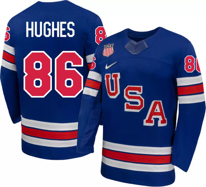 Nike Adult Team USA Jack Hughes #86 Replica Blue Jersey