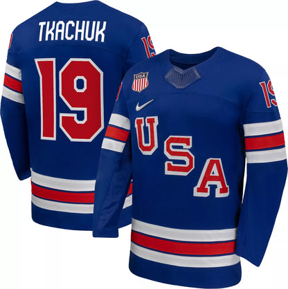 Nike Adult Team USA Matthew Tkachuk #19 Replica Blue Jersey