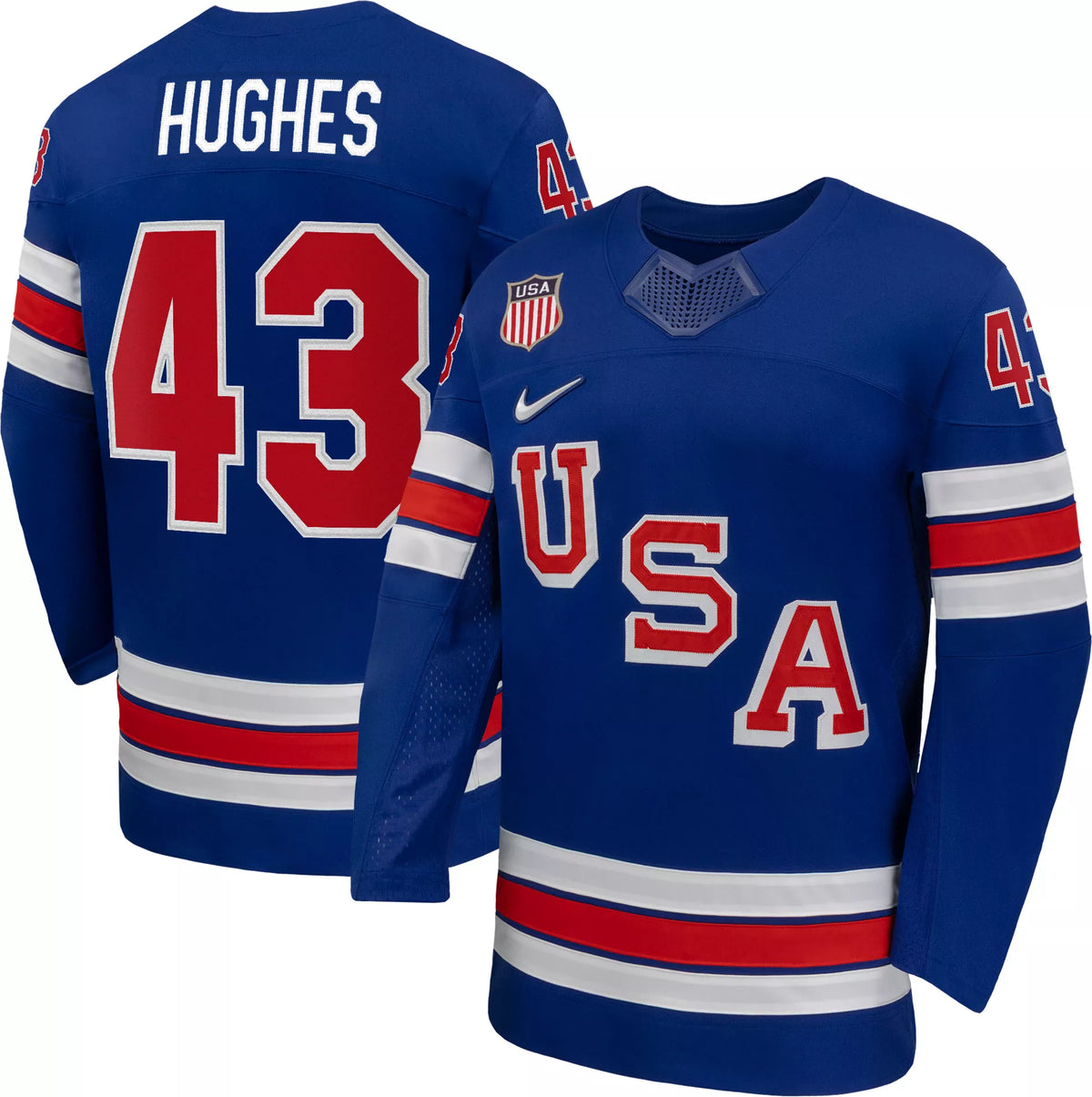 Nike Adult Team USA Quinn Hughes #43 Replica Blue Jersey